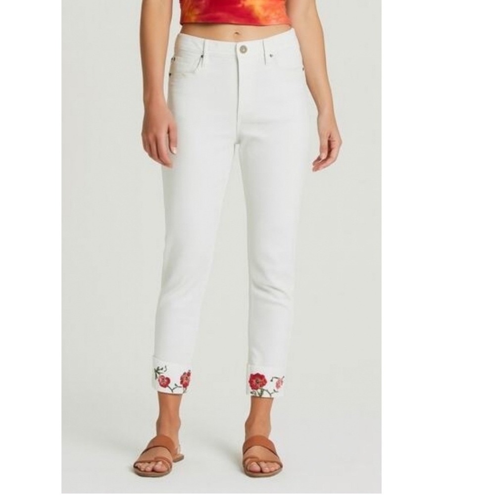 Driftwood‎ Colette White Floral Embroidered Cropped Jeans W27 L26 Classic Fit